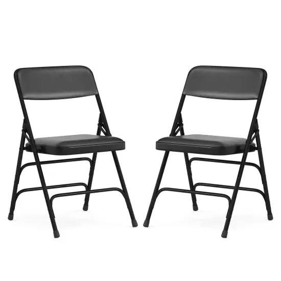 Emma and Oliver 2 Pack Home & Office Portable Party Events Padded Metal Folding Chair BlackVinyl/Black {2}