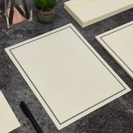 Pipilo Press 72 Piece Stationery Set for Writing Letters with 48 Ecru and Black Border Paper Sheets and 24 Envelopes (8.5 x 11 in) White {4}