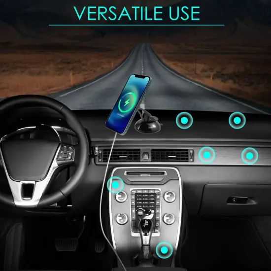 Insten Car Phone Holder Compatible with Magsafe Charger Wireless Charging Pad, Dashboard Windshield Mount Adjustable, Strong Suction Cup Black {6}