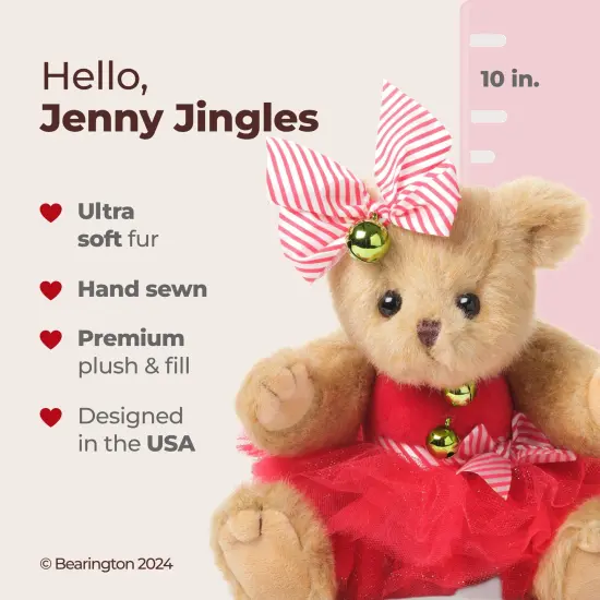 Bearington Jenny Jingles Christmas Ballerina Plush, 10 Inch Christmas Stuffed Animals for Kids, Ideal Christmas Teddy Bear Gift for Toddlers, Kids & Teens, For Ages 3-14 Red {2}