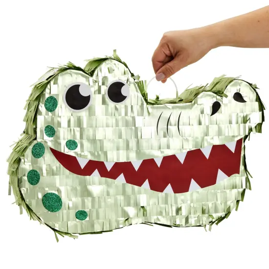Alligator Pinata for Kids Safari Birthday Party Decorations, Baby Shower (Small, 16.5x11.5x3 In), For Ages 3+ Green {6}