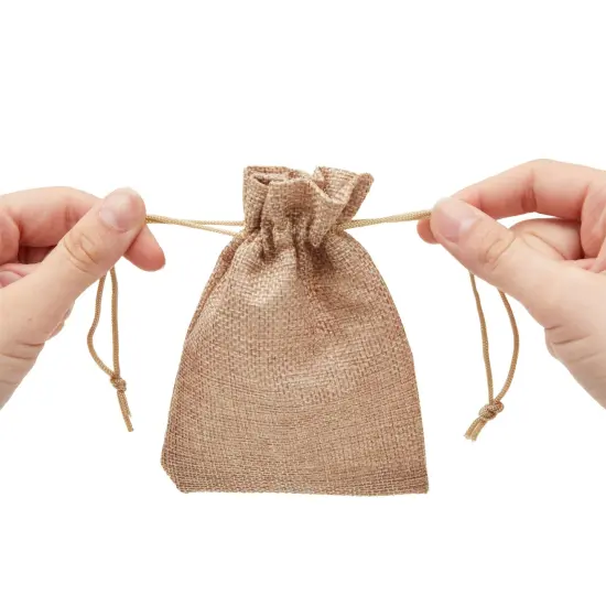 100 Pack Burlap Drawstring Pouch for Jewelry, Party Favors, Arts and Crafts, Natural Brown, 3.7 x 5.5 in {4}