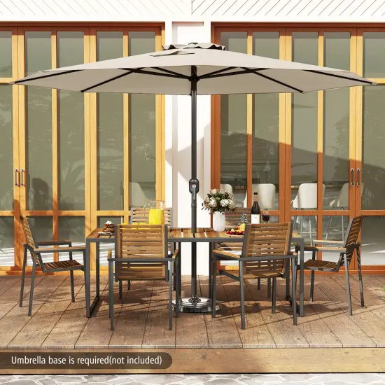 12 Feet Patio Umbrella, Fabric, Crank Handle, 8 Sturdy Ribs, Outdoor Shade for Garden & Deck Beige {2}