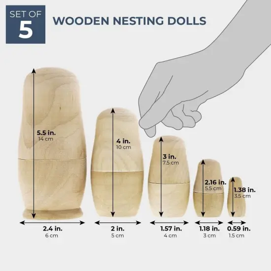 5 Piece Set of Unpainted Blank Russian Nesting Dolls for DIY Crafts, Art Projects Brown {7}