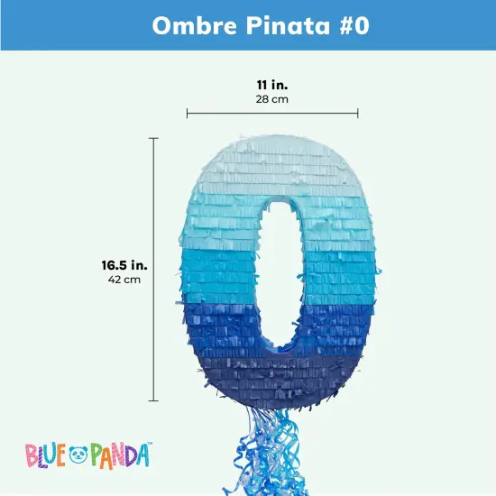 Number 0 Pull String Pinata for Boys Birthday Party, Ombre Blue (16.5 x 11 x 3 In) {3}