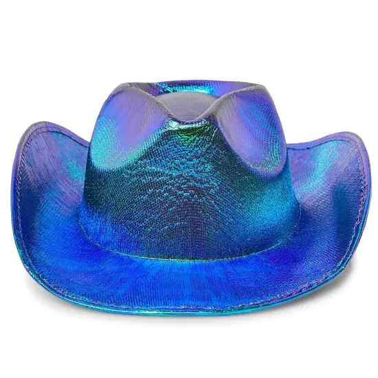 Holographic Western Cowboy Hat with Feathers, Cowgirl Costume Accessories (Blue and Green, Youth Size Small) {4}