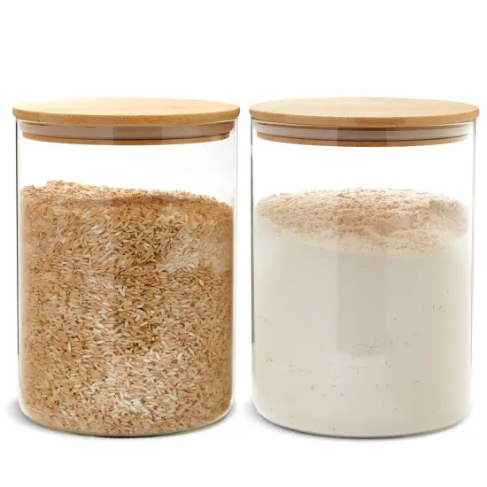 2 Pack Large Bamboo Glass Storage Containers with Lids, 6 x 8.25 Inches, 100 Oz Glass Jars, Pantry Storage Containers Clear {1}