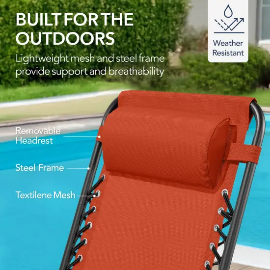 Best Choice Products Folding Outdoor Zero Gravity Rocking Lounge Chair w/ Headrest Pillow Burnt Orange {6}