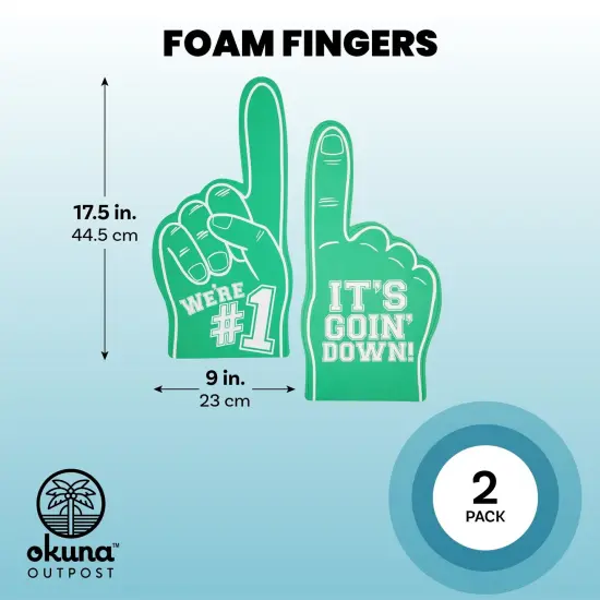 2 Pack Foam Finger #1, It's Goin' Down, Sports Party Favors, Outdoor Essentials, Green (17.5 in) {3}