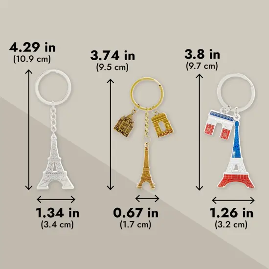 6 Pack Paris Keychain Souvenir Gifts, France Souvenir Gift, Key Rings with Eiffel Tower, French Flag, and Arc de Triomphe Multicolor {5}