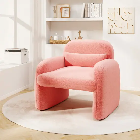 Modern Accent Chair with Waist Pillow and Armrests for Living Room Bedroom Pink {2}