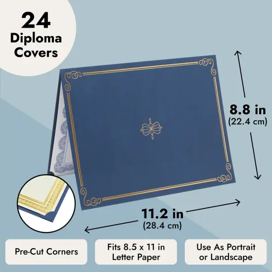 24-Pack Navy Blue Award Certificate Holders - Bulk Certificate Holders for Graduation, Diploma, Employee Appreciation, Certifications (fits 8.5x11) {3}
