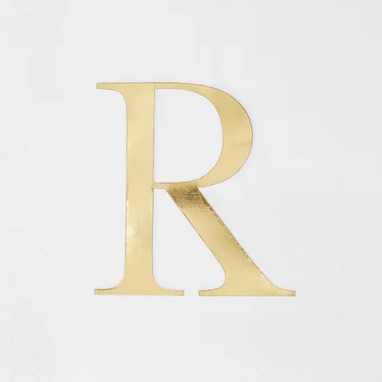 Sparkle and Bash 100 Pack Gold Foil Initial Letter R White Monogram Paper Napkins for Wedding Reception, Table Decorations (4 x 8 In) {6}