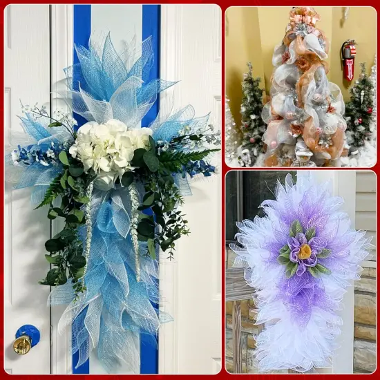 3 Rolls Mesh Ribbon for Wreaths, 6 Inch x 30 Feet Each Roll Red Green White Poly Deco Mesh Rolls, Christmas Ribbon for Wreaths, Swags and Christmas Tree Decoration {2}