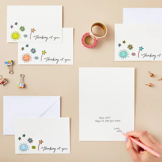 36 Pack Blank Thinking of You Cards Assortment Box with Envelopes, 6 Doodle Designs (4 x 6 In) White {2}