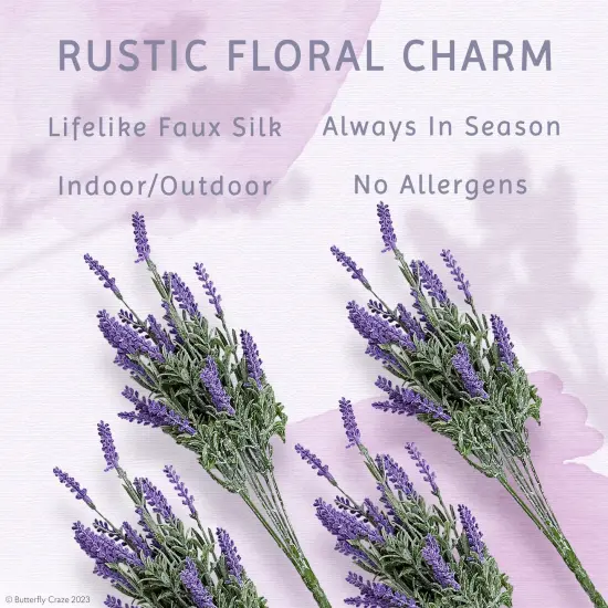 Artificial Lavender 4-Piece Bundle &ndash; Lifelike Faux Silk Plants for Crafting or Home Decor &ndash; Great for Pairing With Other Fake/Dried Flowers like Purple Roses to Create Wedding Bouquets {4}