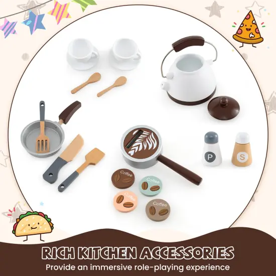 Wooden Corner Play Kitchen with Coffee Machine, Slide, and Storage for Kids Brown {6}