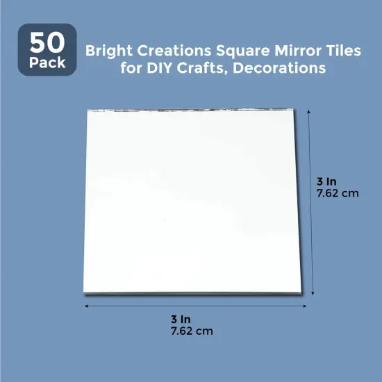 50 Pack Square Mirror Tiles, 3 Inches Small Glass Mirrors for Crafts, DIY Projects, Mosaics, Art Supplies, and Home Decor Silver {7}
