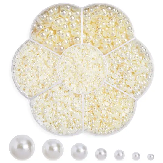 Genie Crafts 16000 Pack Flatback Pearls for Crafts, Nail Art and Jewelry Decorations, Ivory (1.5mm, 2mm, 2.5mm, 3mm, 4mm, 5mm, 6mm) White {1}