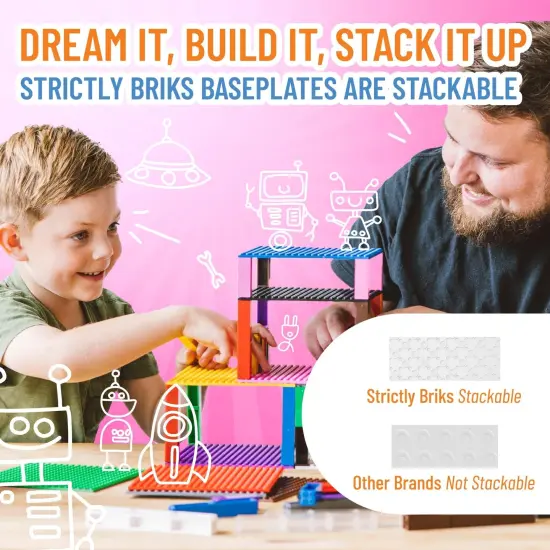 Strictly Briks Large Classic Stackable Baseplates, For Building Bricks, Bases for Tables, Mats, and More, 100% Compatible with All Major Brands, Clear, 1 Piece, 10x10 Inches, Ages 3-14 {5}