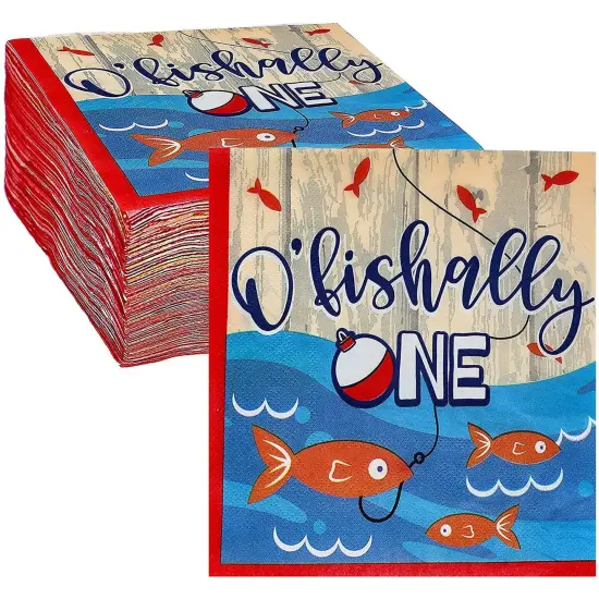 O'fishally One Paper Napkins for Kids 1st Birthday Party (6.5 In, 100 Pack) Blue {1}