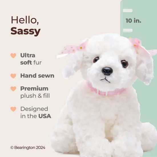 Bearington Sassy Plush Stuffed Animal White Puppy Dog 10 inches, For Ages 3-14 {2}