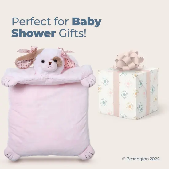 Bearington Baby Wiggles Tummy Time Mat, 30 x 23 Inch Pink Puppy Dog Plush Stuffed Animal Baby Mat Blanket {5}