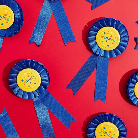 Blue Rosette Award Ribbons Set, Winner (3 x 6 Inches, 12 Pack) {3}