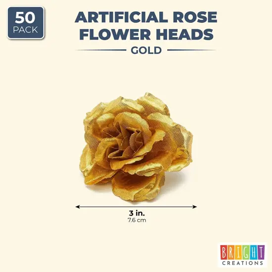 50 Pack Gold Roses Artificial Flowers Bulk, 3 Inch Stemless Fake Silk Roses for Decorations, Wedding, Faux Bouquets {6}
