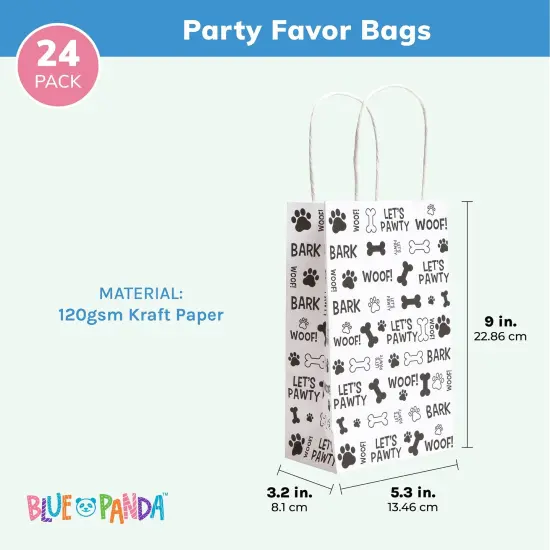 24 Pack Paw Print Gift Bags with Handles For Goodies, Party Favors, Let's Pawty Party Decorations (5.3 x 3.2 x 9 In) White {5}