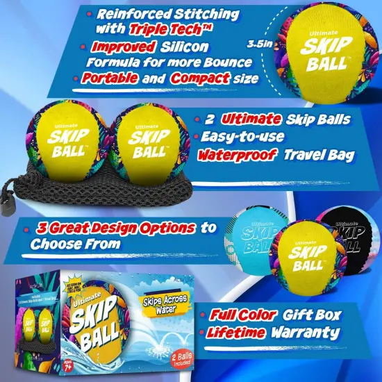 Activ Life 2 Pack Skip Balls, Fun Beach Games for Kids Aged 7-14, Family Swimming Toys, Pool Dive Toy, Water Ball for Vacation (Yellow Jungle) {3}