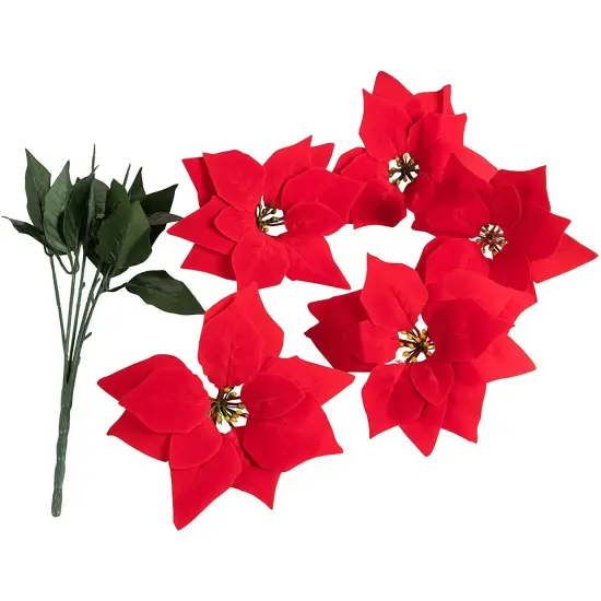 Juvale 4 Pack Poinsettias Artificial Christmas Flowers, Lifelike Red Poinsettias with Velvety Petals for Holiday Decor, Wreaths, and Centerpieces and Floral Arrangements, 16.5 Inches {6}