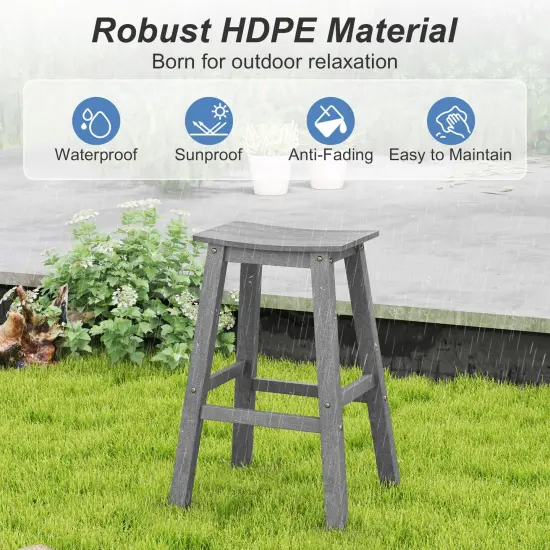 29 Inch HDPE Patio Bar Stool Set of 2, Armless Saddle Design, Weather-Resistant, Outdoor Seating Grey {5}