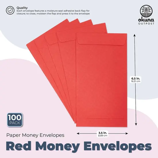 100 Pack Red Money Envelopes for Cash, Coins, Saving, Budgeting (Small, 3.5x6.5in) {5}