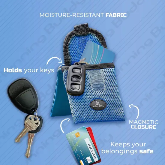 Running Buddy Magnetic Buddy Pouch - Mini | Beltless, Chafe & Bounce Free | Water-Resistant & Magnetic Closure | For Running, Walking, Traveling & More | For Men & Women | 3-3/4&rdquo; Long x 4&rdquo; Wide | Blue {6}