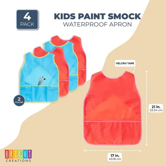 Bright Creations 4 Pack Kids Apron for Ages 3&ndash;14, Waterproof Smock for Painting and Crafts (Red and Blue) {2}