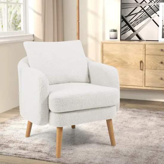 Sherpa Accent Chair Modern Living Room Chair with Seat Cushion White {3}