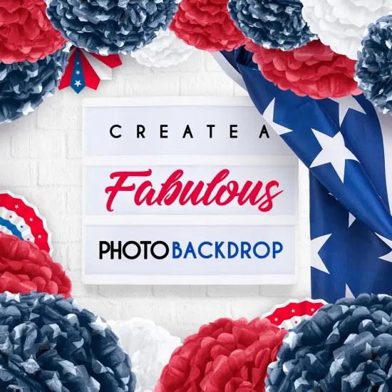 EpiqueOne 20-Piece Tissue Paper Pom Poms Party Decoration Kit - Blue, Red & White | Different Sizes - 6", 8", 10", 12" & 14" | Ideal for Birthdays, Bridal or Baby Showers, Weddings, Graduation & More {7}