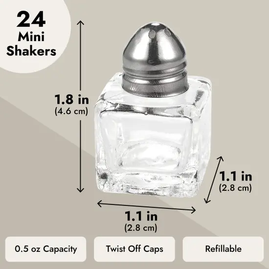 Set of 24 Mini Salt and Pepper Shakers (Glass and Stainless Steel, 0.5 oz) Clear {4}