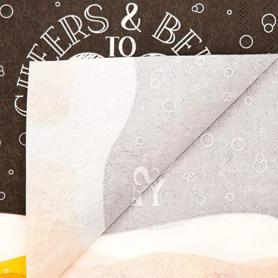 Cheers & Beers Paper Napkins for 30th Birthday Party (6.5 x 6.5 In, 100 Pack) Black {4}