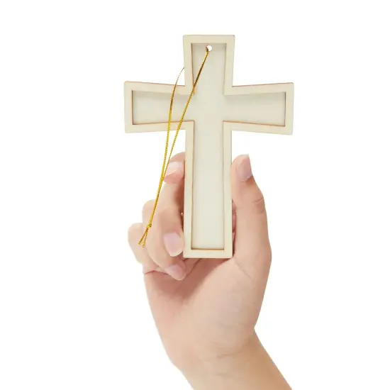 12 Unfinished Small Wooden Crosses with Gold String for DIY Crafts, Wood Cross Ornaments for Easter Tree (3.8 x 5 In) {4}