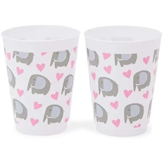 16 oz Plastic Tumbler Cups, Elephant Baby Shower Decorations for Girl (16 Pack) White {6}