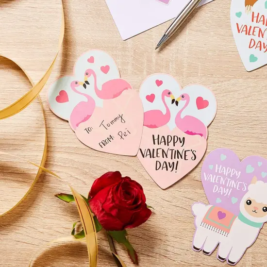 36 Pack Cute Heart Shaped Animal Valentine's Day Cards with Envelopes and Stickers, 6 Assorted Designs, 3.25 x 4.5 Inch, Kids Blank Notecards for Classroom Exchange Gift, Ages 3-14 Multicolor {2}