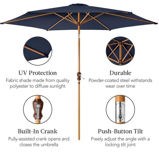 Best Choice Products 10ft Outdoor Woodgrain Pattern Steel Market Patio Umbrella w/ Crank, Tilt Navy Blue {6}