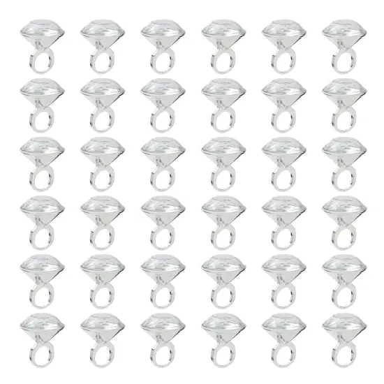 36 Pack Plastic Diamond Rings for Bridal Shower Game, Bulk Set for Bachelorette Party Favors (1 x 1.5 In) Silver {1}