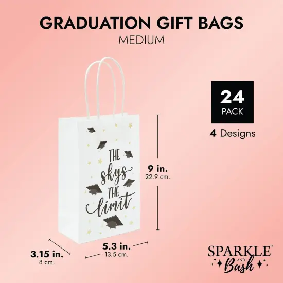 24 Pack Graduation Party Favor Gift Bags with Handles, Class of 2025 Grad Supplies, 4 Designs (9 x 5.3 x 3.1 In) {3}