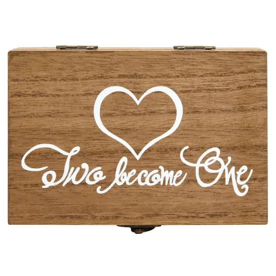 Juvale Wooden Two Become One Ring Bearer Box with Two Become One Design - Brown Burlap Pillow Lining - Wedding Ring Box for Ceremony, Anniversaries, and Marriage Renewal (6 x 4 x 2 In) {7}