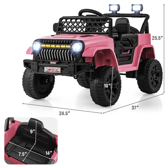 12V Ride-On Truck Car for Kids with Parental Remote, Music Player, and LED Lights Pink {3}