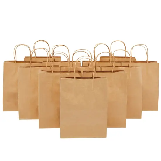 12 Pack Medium Paper Bags with Handles, Bulk Brown Bags for Party Favors, Goodies (8 x 4.75 x 10 In) {6}