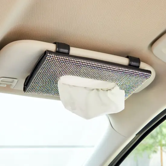 Sparkly Black Sun Visor Tissue Holder for Car, 12 Bags of Refill Tissues, 24 Sheets Each {2}